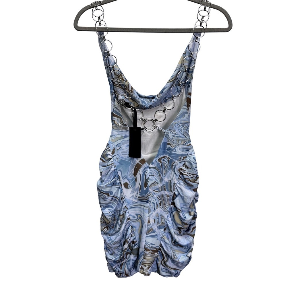 Hours h:ours Revolve Marble Print Y2K Ruched Chain Strap Mini Dress XS NWT - Picture 4 of 10